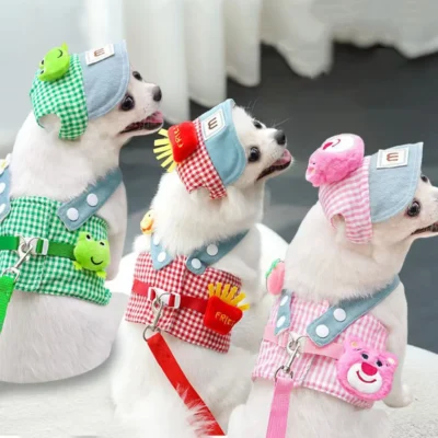 Se6eb85043a3c46cab4d69d09b3b393bc7.webp 3D Cartoon Dog Harness Leash and Hat Set