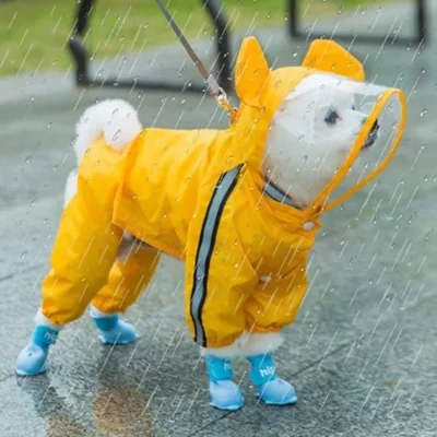 S987bf7ce41854877af4b2b9eecab6532w.webp Cute Bear Shape Dog Raincoat Puppy Rain Jacket Full Body Coverage with Hat Reflective Double Layered Waterproof Dog Hooded Cloak